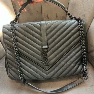 Saint Laurent Matelasse Chevron Monogram Large College Bag Black